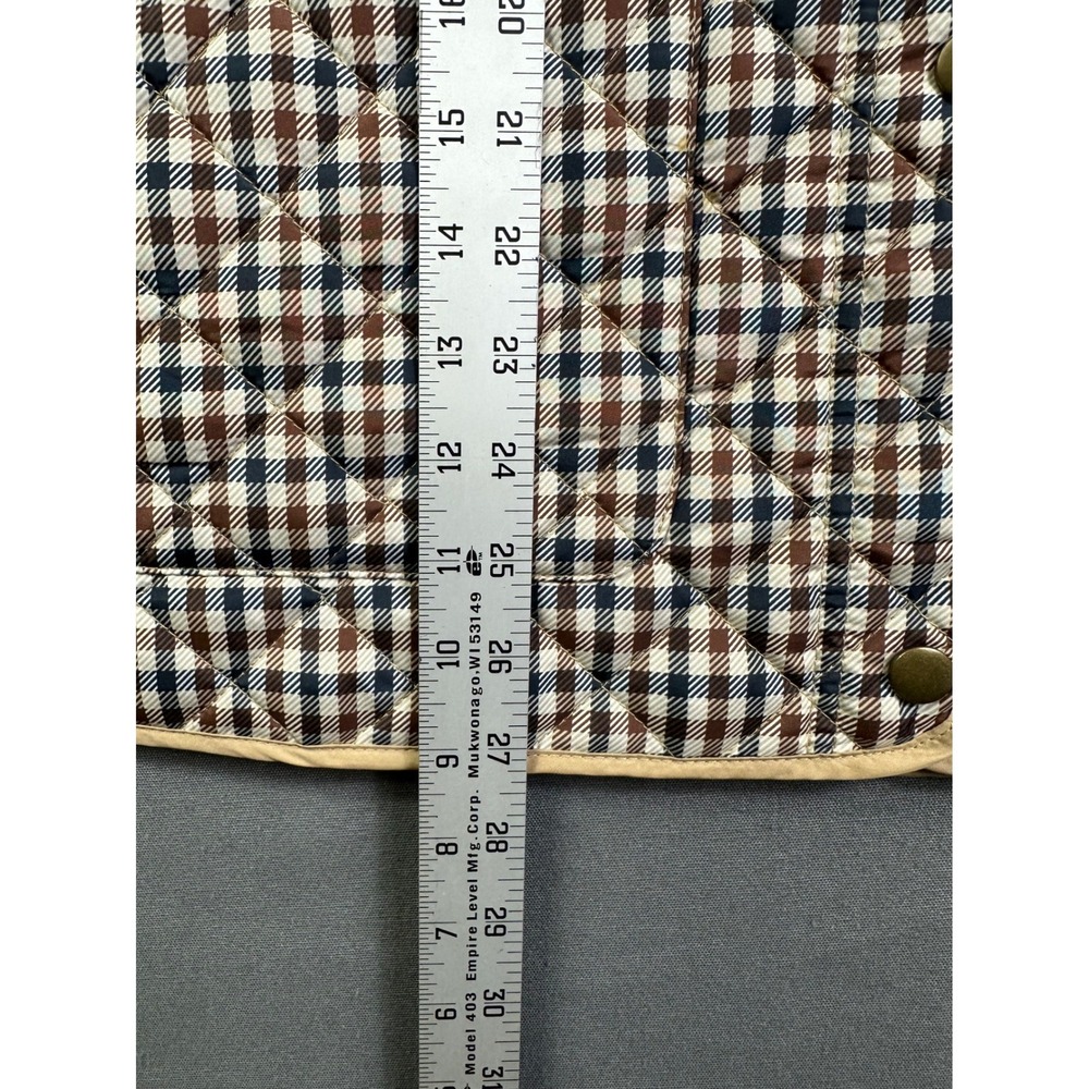 Lands' End Women Medium Quilted Primaloft Vest Brown Navy Check Plaid Snap Front - Picture 7 of 11